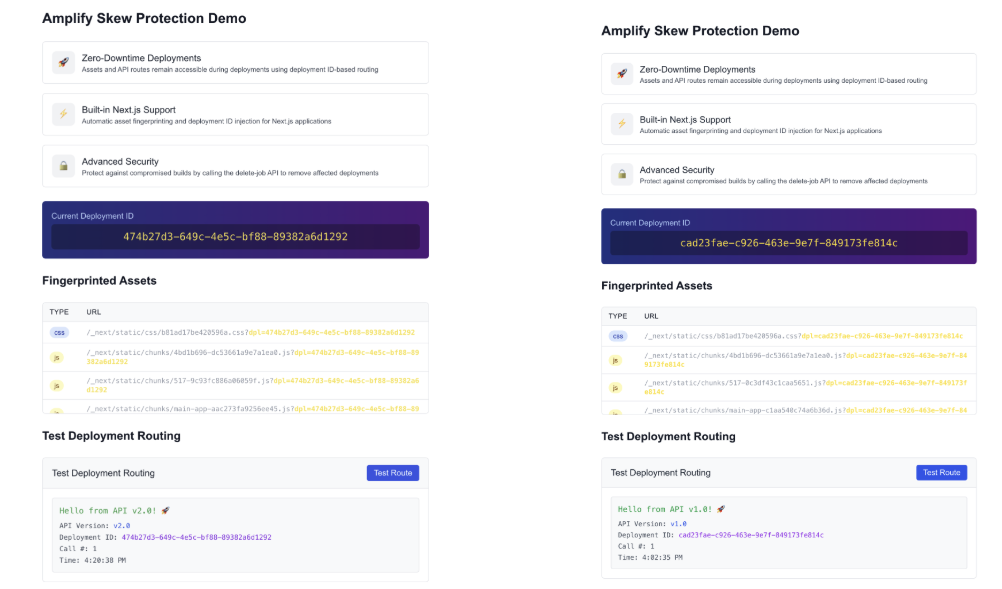 Screenshot of the demo app comparing both versions